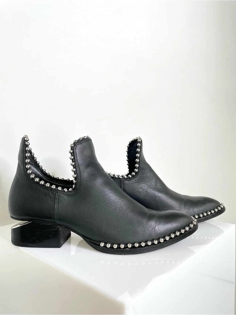 Shoes | Ankle Boots | Alexander Wang Silver Studded Trim Black Leather Notch 9.5